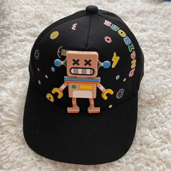Children's Ball Cap. Black Multi. One Size. Robot Design. Adjustable Velcro. - Picture 1 of 8